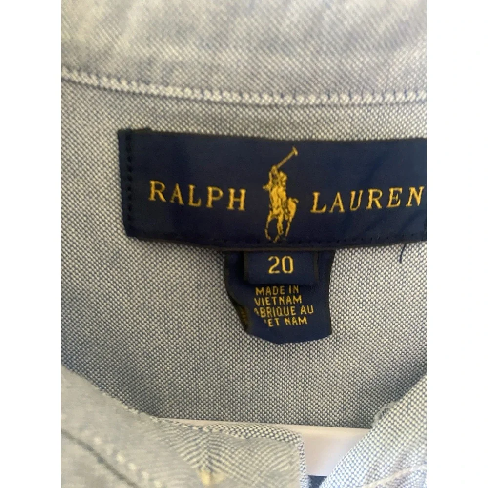 Ralph Lauren Boys Size 20 Light Blue Oxford Cotton Button Down Shirt Long Sleeve